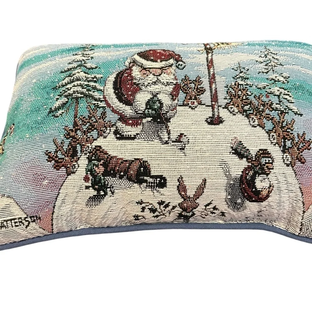 Needlepoint Christmas Santa blue holiday decorative pillow Gary Patterson